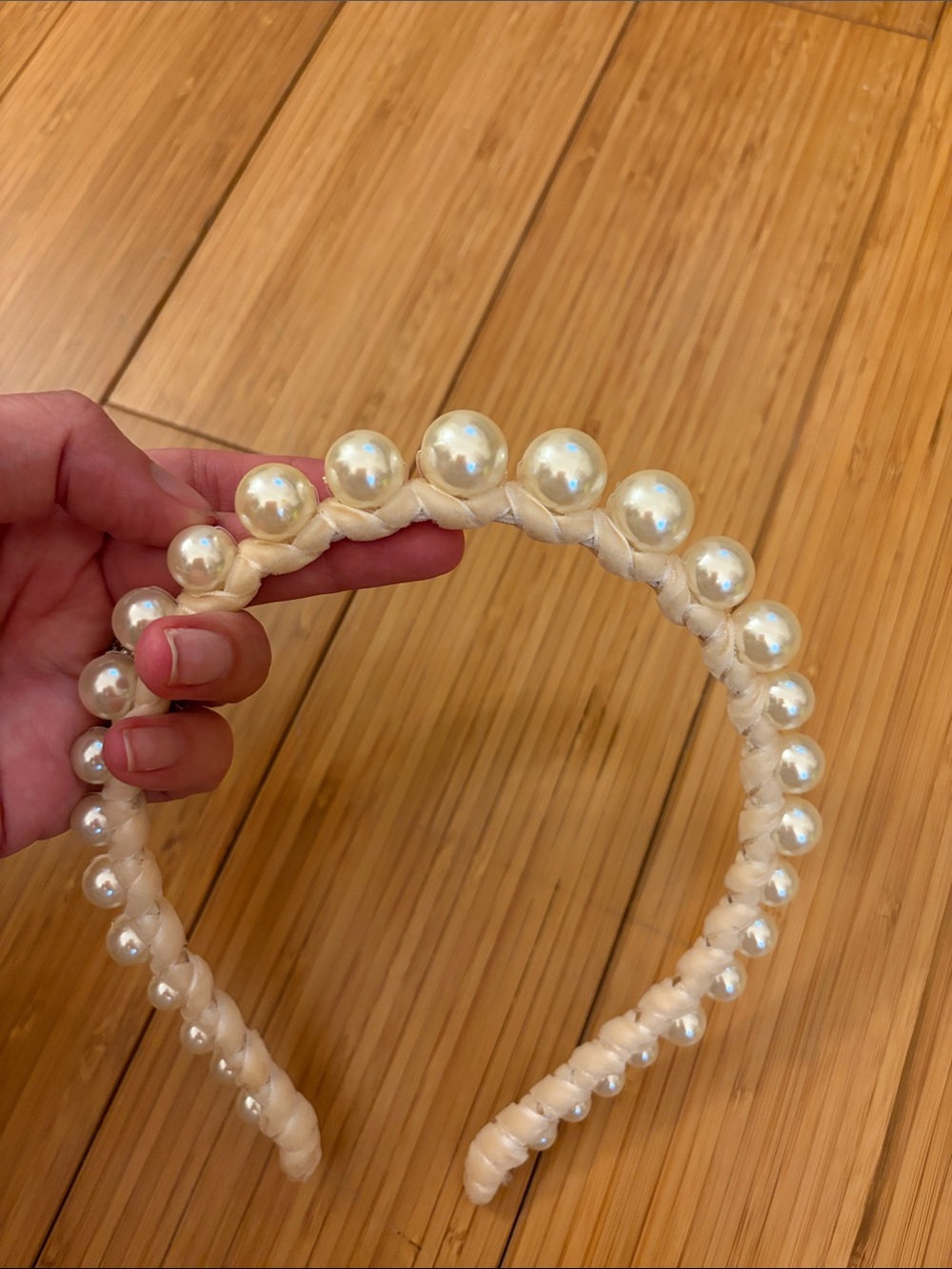 Ivory Pearl-Trim Satin Headband